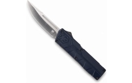 CobraTec Knives NYCTLWDNS Lightweight  3.25" OTF Drop Point Plain D2 Steel Blade/NYPD Blue Aluminum Handle Includes Pocket Clip
