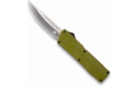 CobraTec Knives ODCTLWDNS Lightweight  3.25" OTF Drop Point Plain D2 Steel Blade/OD Green Aluminum Handle Includes Pocket Clip
