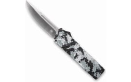 CobraTec Knives WDCCTLWDNS Lightweight  3.25" OTF Drop Point Plain D2 Steel Blade/Winter Digi Camo Aluminum Handle Includes Pocket Clip