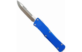 CobraTec Knives MKBLUMDNS Mini Mamba  2.25" OTF Drop Point Plain D2 Steel Blade/Blue Aluminum Handle Includes Pocket Clip