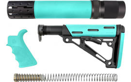 Hogue 13478 OverMolded 3-Piece Kit Collapsible Aqua OverMolded Rubber Black & Aqua Rubber Grip, Rifle Length Forend AR15, M16