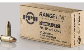 PPU PPR9 9mm Range 115 FMJ 50/20 - 50rd Box