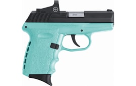 SCCY CPX2CBSBRDE 9MM Semi-Auto Pistol, Black Slide /Sky Blue Grip, No Safety, Red Dot 10 Round - With Optic