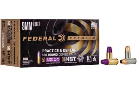 Federal P9HST2TM100 Practice & Defend 9mm Luger 147 gr HST/Synthetic - 100rd Box
