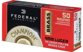 Federal WM5199 Case - Federal Champion 9mm Ammo, 115 FMJ Grain, Brass Cased, Boxer Primed, Non-Corrosive, Reloadable - 1000 Round Case