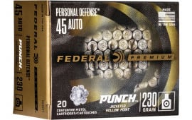 Federal PD45P1 Premium Personal Defense Punch 45 ACP 230 gr Jacketed Hollow Point (JHP) - 20rd Box