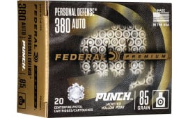 Federal PD380P1 Premium Personal Defense Punch 380 ACP 85 gr Jacketed Hollow Point (JHP) - 20rd Box
