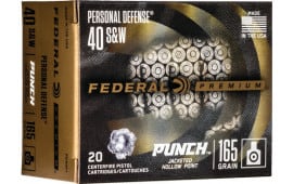 Federal PD40P1 Premium Personal Defense Punch 40 S&W 165 gr Jacketed Hollow Point (JHP) - 20rd Box