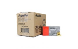 Aguila .380 ACP 95 GR FMJ Centerfire Ammunition, Brass, Boxer, Non-Corrosive, Reloadable, In 50 Rd Commercial Boxes - 500 Round Case