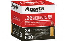 Aguila 1B221118 22 LR Ammunition, High Velocity, Hollow Point, 38 GR,500 Rd Bulk Pack - 2000 Round Case