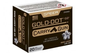 Speer Ammo 24260 Gold Dot Carry Gun 9mm Luger 135 gr G2 - 20rd Box