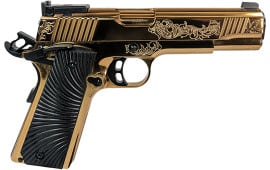 EAA Girsan 1911 Pistol 5 Barrel .45ACP 8rd - Ornate Gold Lux Finish - Includes G10 Grips, Extended Beavertail, Custom Engraving - 390093 