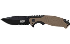 Smith & Wesson SWMP13GLSCP Liner Lock, 8Cr13MoV Drop Point Blade, Thumb Knobs, Index Flipper, Gold/Black Handle