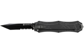 Smith & Wesson SWOTF9TBS OTF Assist, Finger Actuator, Black 40% Serrated Tanto Blade AUS-8 Steel. No Ship CA, NY, MA