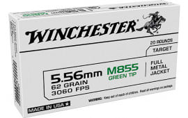 Winchester Ammo Case USA855K Green Tip 5.56x45mm NATO 62 GR., Brass, Boxer, Non-corrosive, Reloadable, Full Metal Jacket  - 1000 Round Case