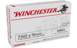 Winchester Ammo WM80 USA Case, 7.62x51mm NATO 149 GR Full metal Jacket Lead Core (FMJLC) - 20 Rds / Box - 500 Round Case