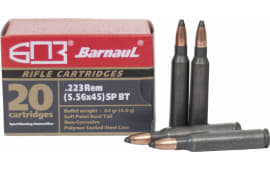 Barnaul .223/5.56, 62-Grain, Soft Point, Boat Tail - Polymer Coated, Steel Case, N/C - 500 Round Case 