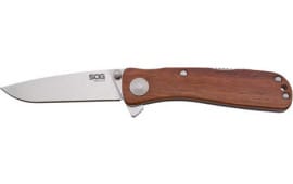 S.O.G SOG-TWI17-CP Twitch II 2.65" Folding Drop Point Plain Satin AUS-8A SS Blade Brown Rosewood Handle Includes Pocket Clip