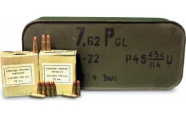 Romanian 7.62x25 86gr, Brass, Berdan, 1980's Production Ammo - 1224rd Tin