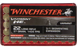 Winchester Ammo S22LRFSP Varmint HE 22 Long Rifle (LR) 37 GR Hollow Point 3/1 Segmenting Core - 50rd Box