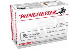 Winchester Ammo USA9MMVP Best Value 9mm Luger 115 GR Full Metal Jacket, Brass, Boxer, Non Corrosive, New Factory Ammo - 1000 Round Case
