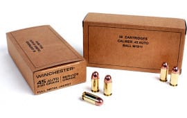 Winchester Ammo Brown Box Military Service Grade 45 ACP 230 GR Full Metal Jacket - 50 Rds / Box - 500 Round Case
