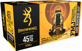 Browning Ammo B191800454 Training & Practice 45 ACP 230 GR Full Metal Jacket, Brass, Boxer, Non-Corrosive - 500 Round Case - MFG# B191800454