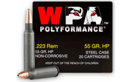 Wolf Performance .223, 55 GR HP Steel Cased Ammo - 500 Round Case