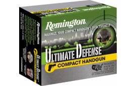 Remington Ammunition CHD9MMBN Ultimate Defense Compact Handgun 9mm Luger 124 GR Brass Jacket Hollow Point - 20rd Box
