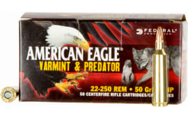 Federal AE2225050VP American Eagle 22-250 Remington 50 GR Jacketed Hollow Point - 50rd Box