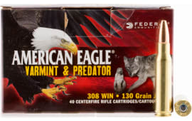 Federal AE308130VP American Eagle 308 Winchester/7.62 NATO 130 GR Jacketed Hollow Point - 40rd Box