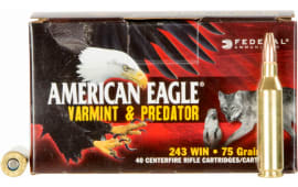 Federal AE24375VP American Eagle 243 Winchester 75 GR Jacketed Hollow Point - 40rd Box
