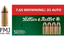 Sellier & Bellot SB32A Handgun 32 ACP 73 gr Full Metal Jacket (FMJ) - 50rd Box