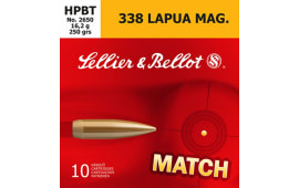Sellier & Bellot SB338LMA Rifle Match 338 Lapua Magnum 250 GR Boat Tail Hollow Point - 10rd Box