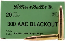 Sellier & Bellot 300BLKA Rifle 300 AAC Blackout 124 GR Full Metal Jacket - 20rd Box