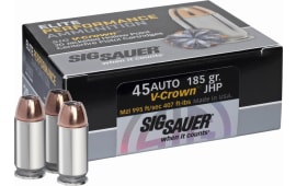 Sig Sauer E45AP0-20 V-Crown Jacketed Hollow Point 45 ACP 185 GR Jacketed Hollow Point - 20rd Box