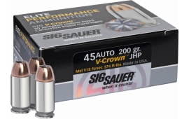 Sig Sauer E45AP2-20 V-Crown Jacketed Hollow Point 45 ACP 230 GR Jacketed Hollow Point - 20rd Box