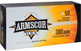 Armscor .380 ACP 95 GR Full Metal Jacket , Brass, Boxer, Reloadable , Mfg # FAC3802N  - 1000 Round Case