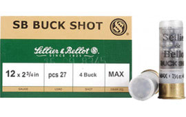Sellier & Bellot SB12BSB Shotgun 12GA 2.75" Lead 27 Pellets 4 Buck - 25sh Box