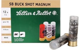 Sellier & Bellot SB12BSA Shotgun 12GA 3" Lead 15 Pellets 00 Buck - 10sh Box