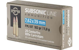 PPU PPS76239 Subsonic 7.62x39mm 182 gr Full Metal Jacket (FMJ) - 20rd Box