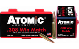 Atomic 00426 Match 308 Winchester/7.62 NATO 168 GR Hollow Point Boat Tail - 50rd Box
