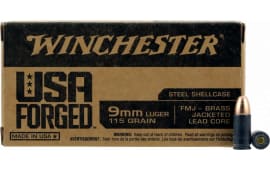 Winchester Ammo WIN9SV USA Forged 9mm Luger 115 GR Full Metal Jacket, Brass, Boxer Primed not Reloadable, N/C - 500 Round Case