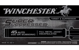 Winchester Ammo SUP45 Super Suppressed 45 ACP 230 GR Full Metal Jacket - 50rd Box