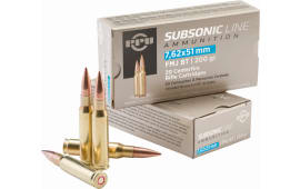 PPU PPS762 Subsonic 308 Winchester/7.62 NATO 200 GR Full Metal Jacket Boat Tail - 20rd Box