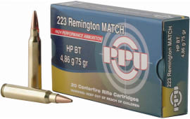 PPU PPM2232 Match .223/5.56 NATO 75 GR Hollow Point Boat Tail - 20rd Box