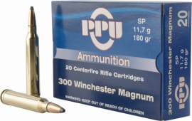 PPU PP3003 Standard Rifle 300 Winchester Magnum 180 GR Soft Point - 20rd Box