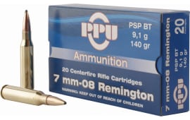 PPU PP708 Metric Rifle 7mm-08 Remington 140 GR Pointed Soft Point Boat Tail - 20rd Box