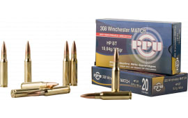PPU PPM3082 Match 308 Winchester/7.62 NATO 168 GR Hollow Point Boat Tail - 20rd Box