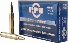 PPU PP3002 Standard Rifle 300 Winchester Magnum 165 GR Pointed Soft Point Boat Tail - 20rd Box